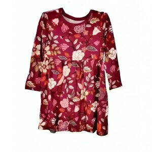 OLD NAVY Girls BURGANDY FLORAL Dress LONG SLEEVE Lightweight STRETCH size 5t